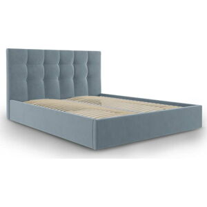 Světle modrá čalouněná dvoulůžková postel s úložným prostorem s roštem 160x200 cm Nerin – Mazzini Beds