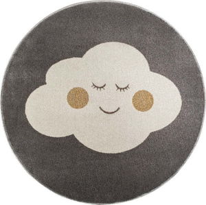 Šedý kulatý koberec s motivem mraku KICOTI Cloud, ø 100 cm
