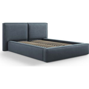 Tmavě modrá čalouněná dvoulůžková postel s úložným prostorem a roštem 140x200 cm Arendal – Cosmopolitan Design
