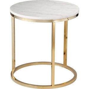 Bílý mramorový stolek s podnožím ve zlaté barvě RGE Accent, ⌀ 50 cm