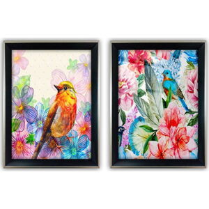Sada 2 skleněných obrazů Vavien Artwork Bird, 35 x 45 cm