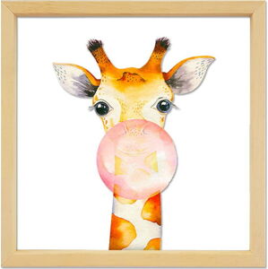 Skleněný obraz ve dřevěném rámu Vavien Artwork Giraffe, 32 x 32 cm