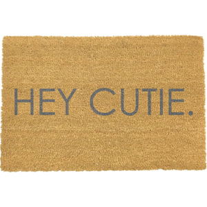 Šedá rohožka z přírodního kokosového vlákna Artsy Doormats Hey Cutie, 40 x 60 cm