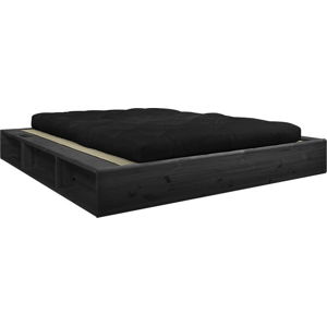 Černá dvoulůžková postel z masivního dřeva s černým futonem Double Latex a tatami Karup Design, 140 x 200 cm