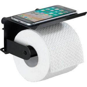 Černý nástěnný držák na toaletní papír s podložkou na mobil Wenko Classic Plus