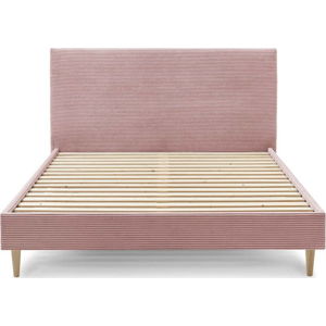 Růžová dvoulůžková postel s manšestrovým povrchem Bobochic Paris Anja Light, 160 x 200 cm