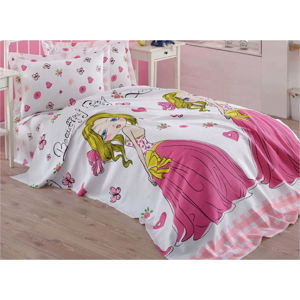 Růžový dětský bavlněný přehoz přes postel Eponj Home Princess, 160 x 235 cm