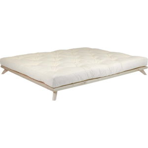 Dvoulůžková postel z borovicového dřeva s matrací Karup Design Senza Double Latex Natural Clear/Natural, 160 x 200 cm