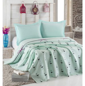 Lehký přehoz přes postel Flamingo Mint, 200 x 235 cm