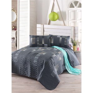 Set přehozu přes postel a povlaku na polštář s příměsí bavlny Trace Anthracite, 160 x 220 cm