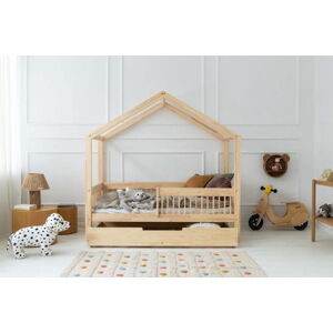 Domečková dětská postel z borovicového dřeva s úložným prostorem a výsuvným lůžkem v přírodní barvě 90x200 cm Mila RMW – Adeko