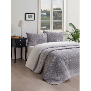 Set bavlněného přehozu přes postel a 2 povlaků na polštáře EnLora Home Twed Grey, 200 x 220 cm