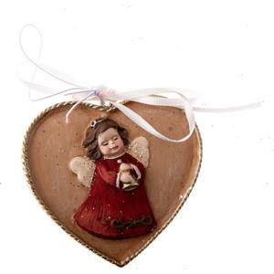 Závěsná ozdoba ve tvaru srdce s motivem anděla Dakls, délka 5,5 cm