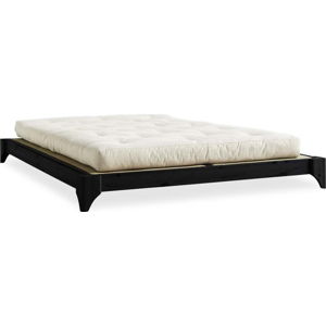 Dvoulůžková postel z borovicového dřeva s matrací a tatami Karup Design Elan Double Latex Black/Natural, 160 x 200 cm