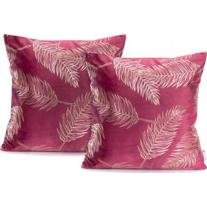 Sada 2 růžových povlaků na polštáře DecoKing Golden Leafes Pink, 45 x 45 cm