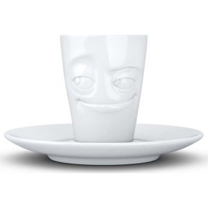 Bílý usměvavý porcelánový šálek na espresso s podšálkem 58products, objem 80 ml