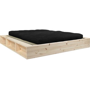 Dvoulůžková postel z masivního dřeva s černým futonem Double Latex a tatami Karup Design, 140 x 200 cm