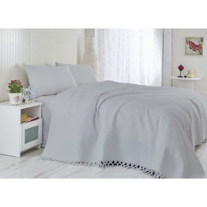 Světle šedý přehoz přes postel na dvoulůžko z bavlny Lipsy, 220 x 240 cm