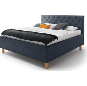 Tmavě modrá čalouněná dvoulůžková postel s úložným prostorem s roštem 160x200 cm San Remo – Meise Möbel