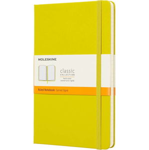 Žlutý linkovaný zápisník v pevné vazbě Moleskine, 192 stran