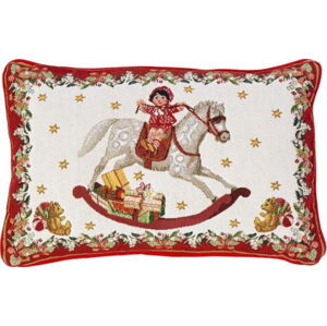 Červeno-bílý bavlněný dekorativní polštář s vánočním motivem Villeroy & Boch, 32 x 48 cm