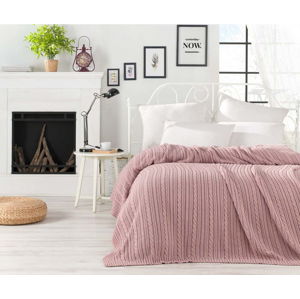 Pudrově růžový přehoz přes postel s příměsí bavlny Homemania Decor Camila, 220 x 240 cm