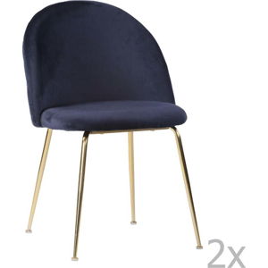 Sada 2 modrých jídelních židlí s nohami ve zlaté barvě House Nordic Geneve