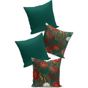 Sada 4 zeleno-červených povlaků na polštář Kate Louise Tropical, 45 x 45 cm