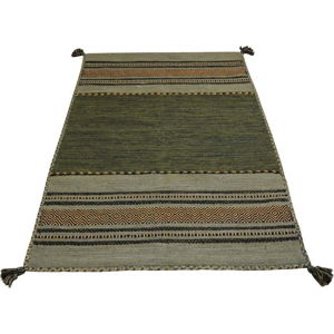 Zeleno-hnědý bavlněný koberec Webtappeti Antique Kilim, 60 x 90 cm