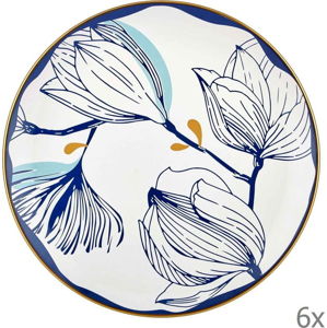 Sada 6 bílých porcelánových jídelních talířů s modrými květy Mia Bloom, ⌀ 26 cm