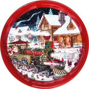 Kulatý červený podnos s vánočním motivem Brandani, ⌀ 38 cm