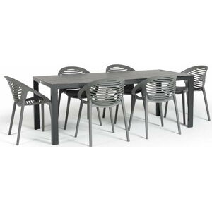 Zahradní jídelní set pro 6 osob s šedou židlí Joanna a stolem Viking, 90 x 205 cm