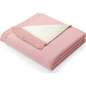 Pudrově růžová deka s příměsí bavlny AmeliaHome Franse, 150 x 200 cm