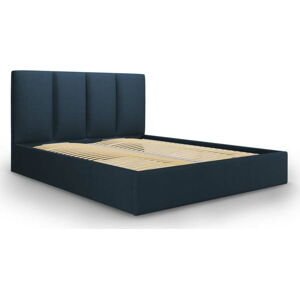 Tmavě modrá čalouněná dvoulůžková postel s úložným prostorem s roštem 160x200 cm Juniper – Mazzini Beds