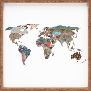 Dřevěný dekorativní servírovací tác Map, 40 x 40 cm