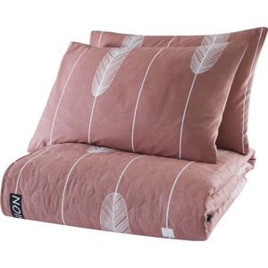 Růžový přehoz přes postel se 2 povlaky na polštář z ranforce bavlny Mijolnir Modena, 225 x 240 cm