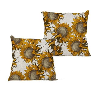 Béžový polštář s motivem slunečnic Linen Couture Sunflower, 45 x 45 cm