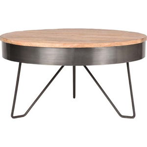 Šedý konferenční stolek s deskou z mangového dřeva LABEL51 Saran, ⌀ 80 cm