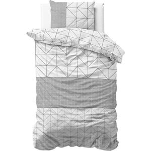 Bílo-šedé flanelové povlečení na jednolůžko Sleeptime Gino, 140 x 220 cm