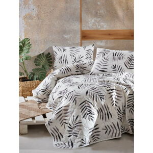 Bílo-černý přehoz přes postel se 2 povlaky na polštář z ranforce bavlny EnLora Home Folla, 225 x 240 cm