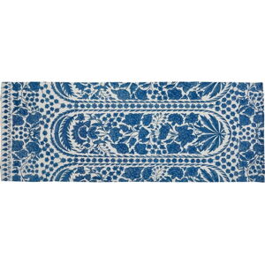 Modrý běhoun s příměsí bavlny Velvet Atelier Blue Flowers, 55 x 135 cm