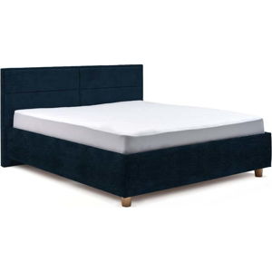 Tmavě modrá dvoulůžková postel s roštem a úložným prostorem ProSpánek Grace, 180 x 200 cm