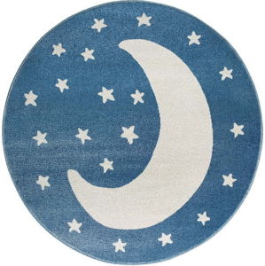 Modrý kulatý koberec s motivem měsíce KICOTI Azure Moon, ø 80 cm
