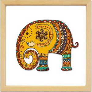 Skleněný obraz ve dřevěném rámu Vavien Artwork Elephant, 32 x 32 cm