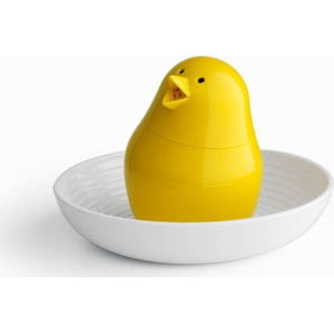 Žluto-bílý set stojánku na vajíčko s miskou Qualy&CO Jib-Jib Shaker