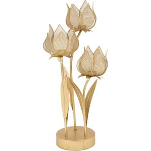 Železný svícen na 3 svíčky ve zlaté barvě Mauro Ferretti Flowery, výška 66 cm