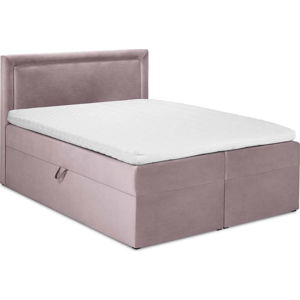 Růžová sametová dvoulůžková postel Mazzini Beds Yucca, 160 x 200 cm
