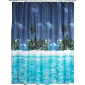 Modrý sprchový závěs Wenko Dreamy Beach, 180 x 200 cm