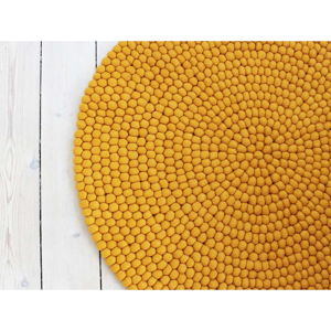 Hořčicově žlutý kuličkový vlněný koberec Wooldot Ball Rugs, ⌀ 120 cm