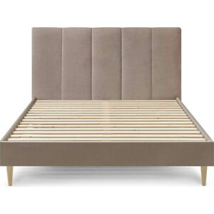 Béžová sametová dvoulůžková postel Bobochic Paris Vivara, 160 x 200 cm